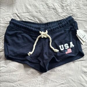 NWT Blue Athletic Shorts with USA Design and Drawstring Waist